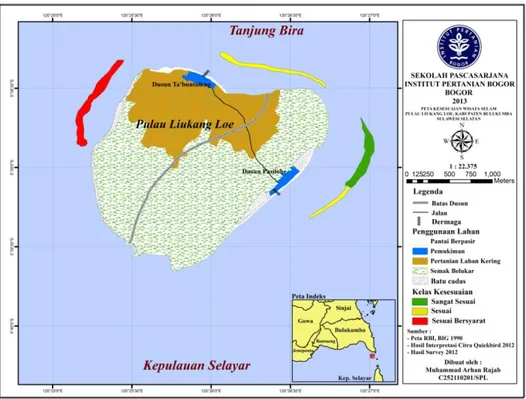 Gambar 7. Peta Kesesuaian Wisata Selam di Pulau Liukang Loe. 