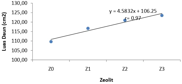 Gambar 7. Hubungan luas daun tanaman dengan perlakuan penggunaan zeolit 