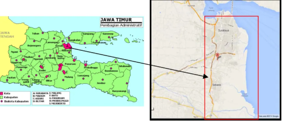 Gambar 3.1 Lokasi Penelitian (Pemerintah Provinsi Jawa Timur, 2013)  3.2   Alat dan Data 