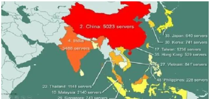 Gambar 1. Data negera-negara yang server nya di serang para   Hacker. 