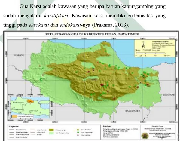 Gambar 2. 4. Peta Sebaran Gua di Kabupaten Tuban, Jawa Timur  Sumber: MAHIPAL UNIROW TUBAN (2014)