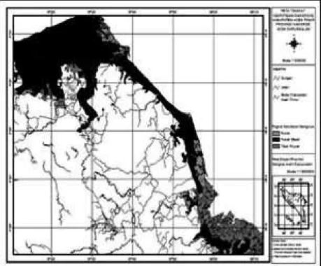 Gambar 4. Peta Tingkat Kekritisan Lahan pada Hutan Mangrove di Aceh Timur (Fitri &amp; Iswahyudi, 2010).