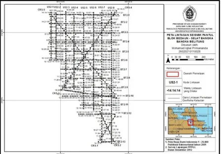 Gambar 2. Peta Lintasan Seismik Pantul  Kedalaman Dasar Laut (Batimetri) 