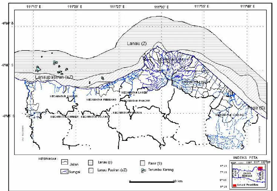 Gambar 3.  Peta Sebaran Sedimen Permukaan Dasar Laut Perairan Kabupaten Rembang 