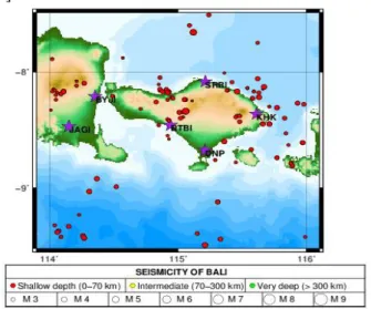 Gambar 1 Seismisitas Pulu Bali periode tahun 2009-2014 