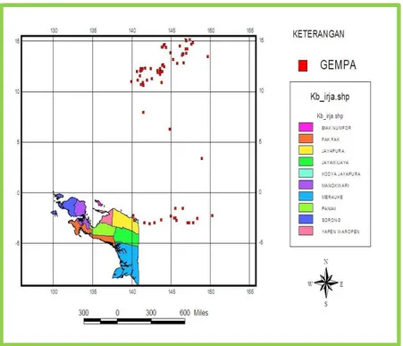 Gambar 3. Peta Sebaran Gempa Pada Bujur 140 0 -150 0  BT 