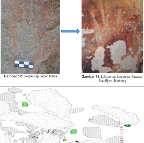 Gambar 13: Denah situs beserta lokasi kotak penggalian dan keletakan lukisan gua di kawasan Batu Ejaya,  Bantaeng
