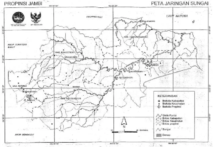 Gambar 1. Peta Daerah Aliran Sungai (DAS) Batanghari dan Jaringan Sungai 