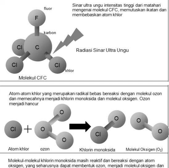 Gambar 3. Reaksi perusakan dan pencegahan pembentukan ozon [2] 