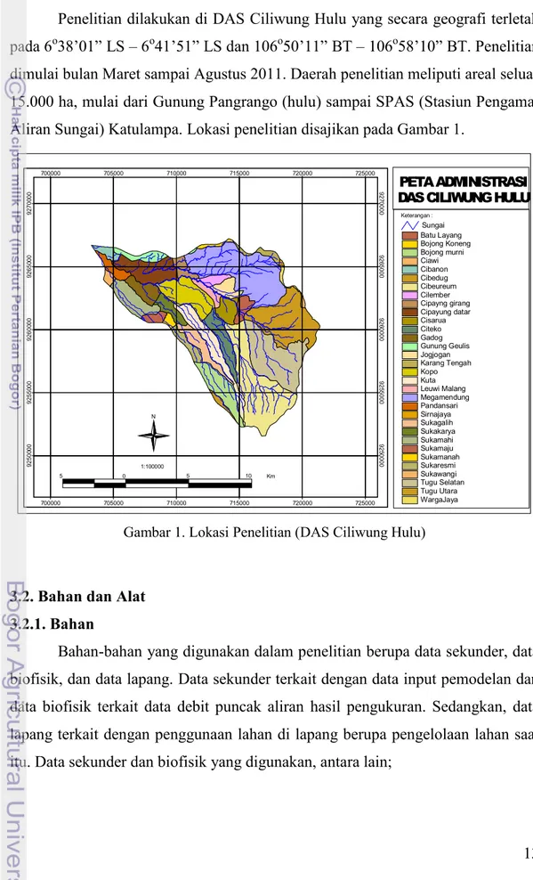 III.BAHAN DAN METODE. Gambar 1. Lokasi Penelitian (DAS Ciliwung Hulu)