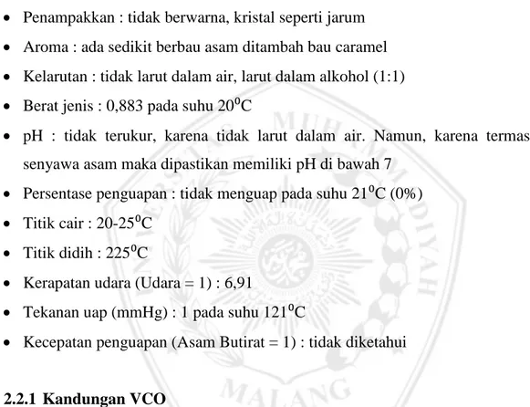 Tabel II.3 Komposisi Asam Lemak VCO 