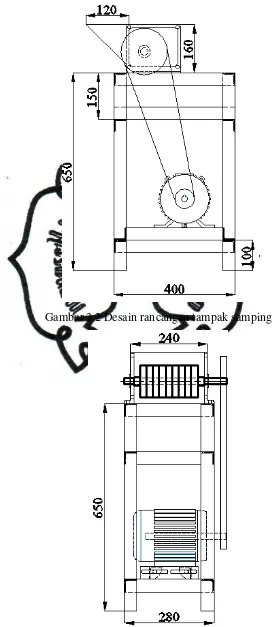 Gambar 3.2 Desain rancangan tampak samping 