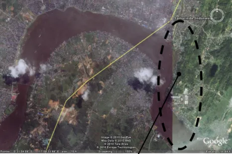 Foto Udara Lokasi  Kelurahan Selili  Terhadap Sungai Mahakam Kota Samarinda