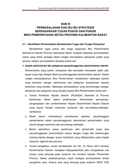 BAB III PERMASALAHAN DAN ISU-ISU STRATEGIS BERDASARKAN TUGAS POKOK DAN ...