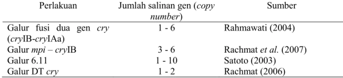 Tabel 4.  Jumlah salinan gen (copy number) pada berbagai perlakuan    