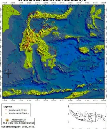 Gambar 4. Peta sebaran episenter gempa di zona sesar  