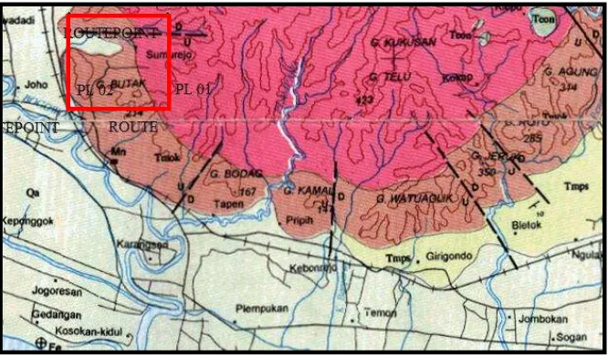 Gambar 1. Daerah Penelitian Berdasarkan Peta Geologi Regional
