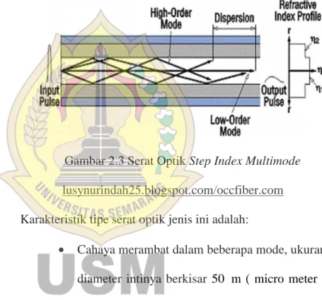 Gambar 2.3 Serat Optik Step Index Multimode lusynurindah25.blogspot.com/occfiber.com Karakteristik tipe serat optik jenis ini adalah: