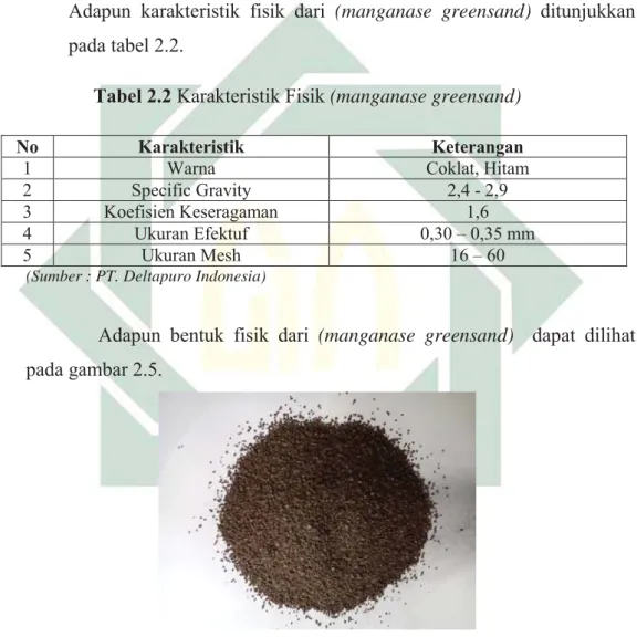 Tabel 2.2 Karakteristik Fisik (manganase greensand) 