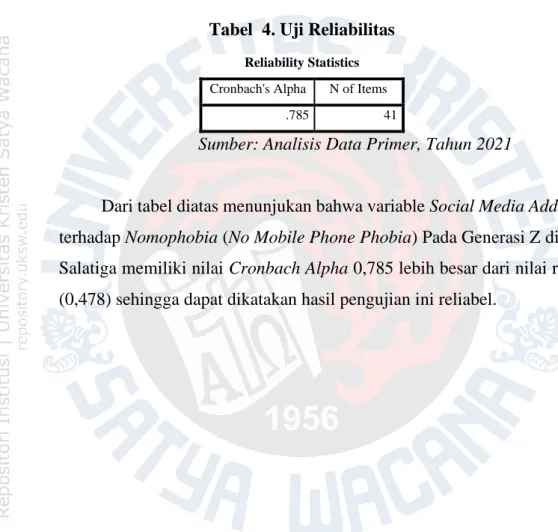 Tabel  4. Uji Reliabilitas 