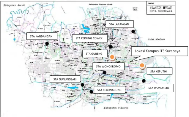 Gambar 4.1 Peta Stasiun Hujan Kota Surabaya 