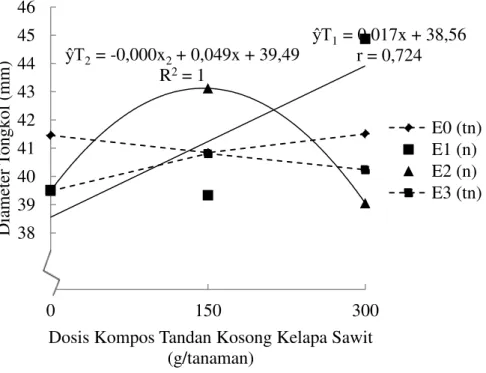 Gambar  6.  Diameter  tongkol  jagung  manis  pada  interaksi  perlakuan  dosis  kompos  TKKS  dengan  konsentrasi EM 4 