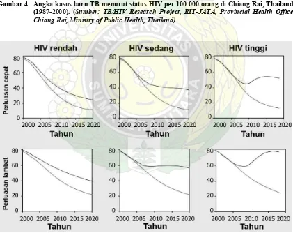 Gambar 4. Angka kasus baru TB menurut status HIV per 100.000 orang di Chiang Rai, Thailand 