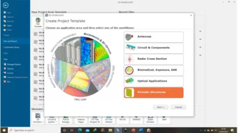 Gambar 3.5 Create project Template  e.  Pilih FSS, Metamaterial – Unit cell lalu klik next