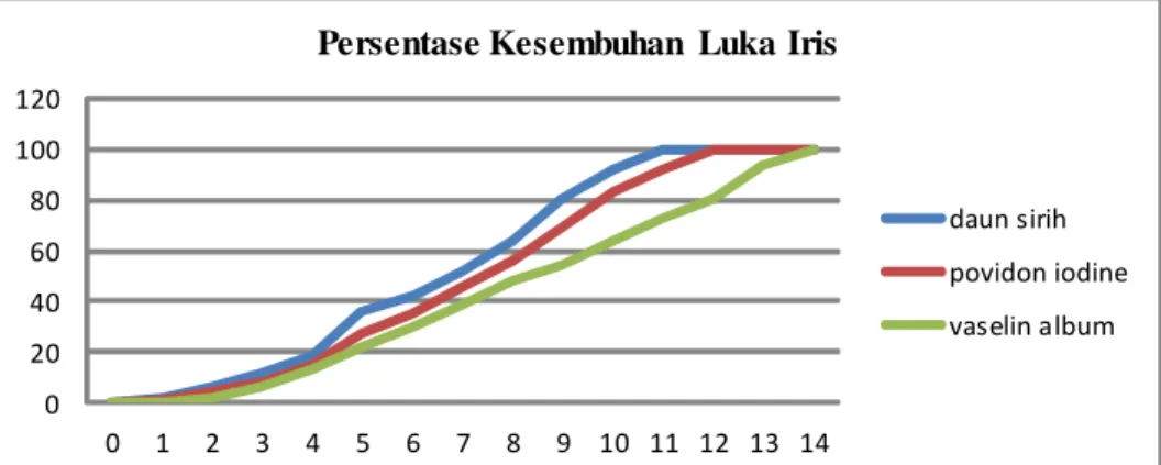 Grafik 1. Persentase kesembuhan luka iris pada berbagai kelompok perlakuan. 