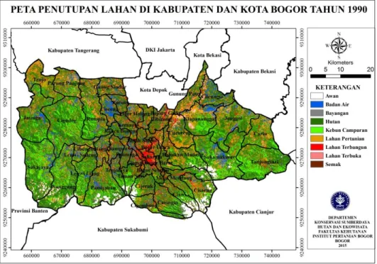 Gambar 3  Peta Tutupan Lahan Kabupaten dan Kota Bogor Tahun 1990 