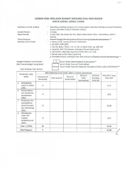Lembar Hasil Penilaian Sejawat Sebidang Atau Peer Review Karya Ilmiah Jurnal Ilmiah