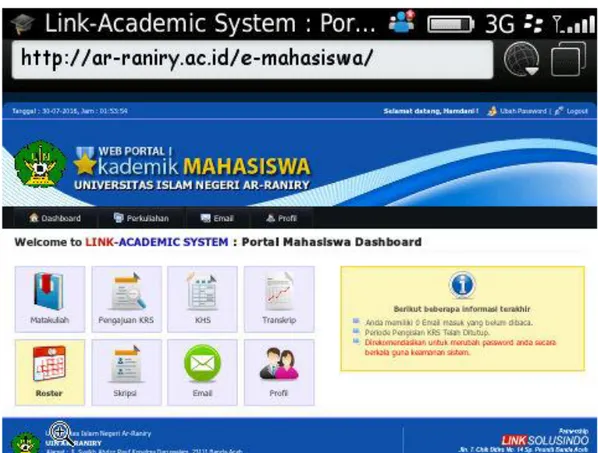 Gambar  2.  Tampilan  setelah  login  mengakses  sistem  informasi  akademik  online UIN Ar- Raniry 