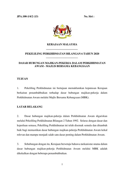 JPA.100-1/4/2 (13) No. Siri : KERAJAAN MALAYSIA PEKELILING PERKHIDMATAN ...