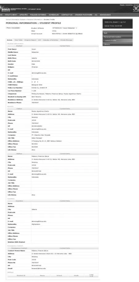 Gambar 3.5 Menu Biodata untuk Student 