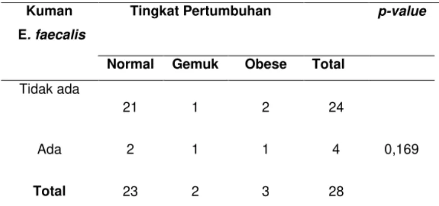 Tabel 20. Hasil uji statistik kuman Enterococcus faecalis  Kuman  