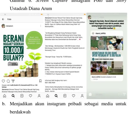 Gambar  6.  Screen  Capture  Instagram  Foto  dan  Story  Ustadzah Diana Arum 