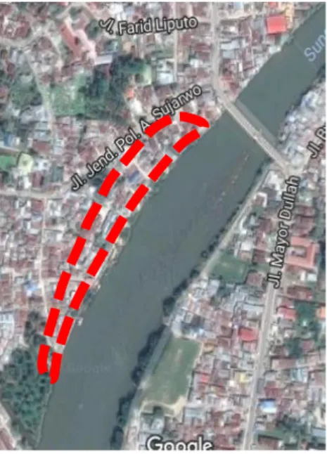 Gambar 1. Lokasi Bantaran Sungai  untuk perancangan RTH  Sumber: www.google.com/maps 