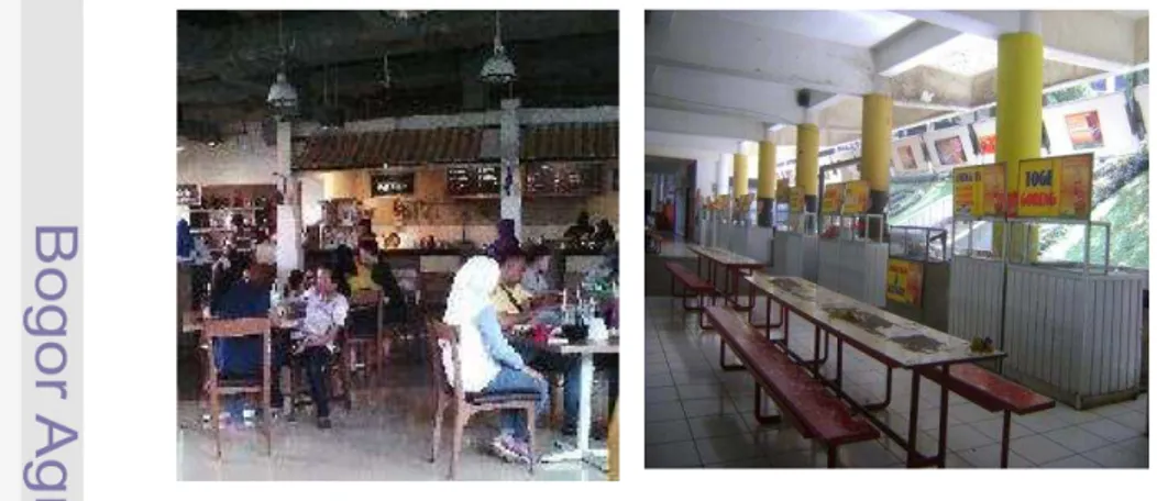 Gambar 8. Suasana dan dekorasi tempat pengunjung menikmati Momomilk di  Bogor Junction (kanan) dan kantin Sapta Fateta IPB (kiri)