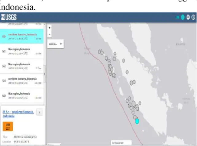 Gambar I.1.  Data gempa bumi USGS tahun 2006 s/d  2007, lingkaran berwarna biru menunjukan lokasi 