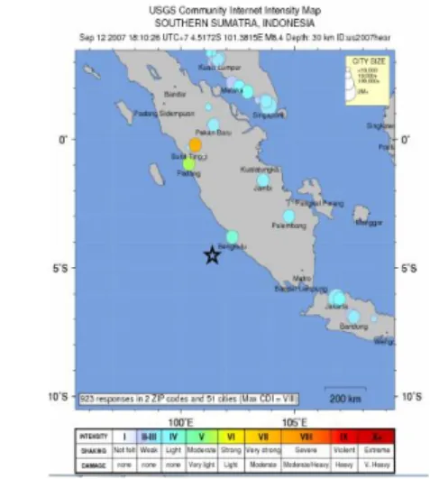 Gambar II.3.  Lokasi pusat gempa bumi Mentawai 12  September 2007 (USGS, 2015) 