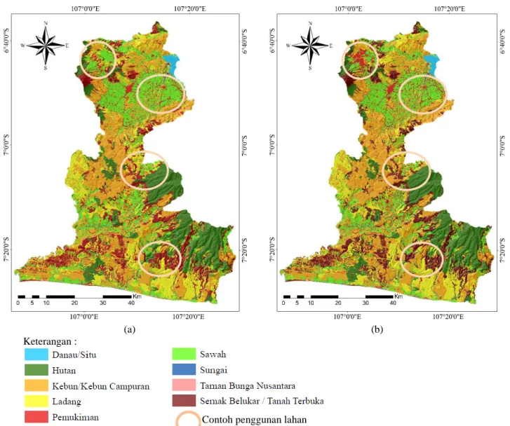 Gambar 1. Peta penggunaan lahan Kabupaten Cianjur (a) tahun 2000 (b) tahun 2015