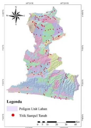Gambar 6a.   Peta  sebaran  titik  pengambilan  contoh  tanah  di  Kabupaten Cianjur