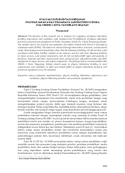 Evaluasi Implementasi Kebijakan Standar Sarana Dan Prasarana Laboratorium Fisika Sma Negeri 2 4479