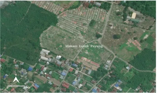 Gambar 4Foto udara lokasi Makam Datuk Payung. Sumber: ESRI webmap, 2019.