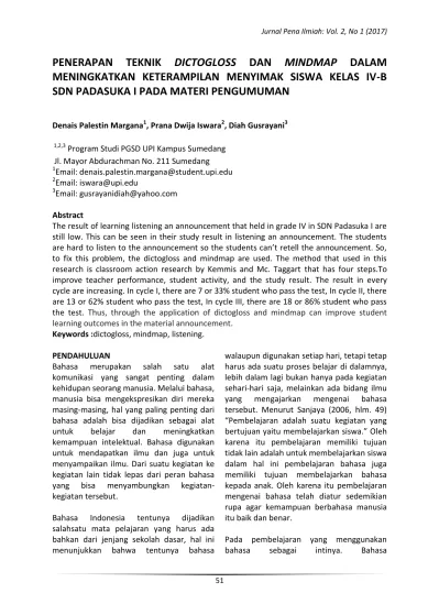 PENERAPAN TEKNIK DICTOGLOSS DAN MINDMAP DALAM MENINGKATKAN KETERAMPILAN ...