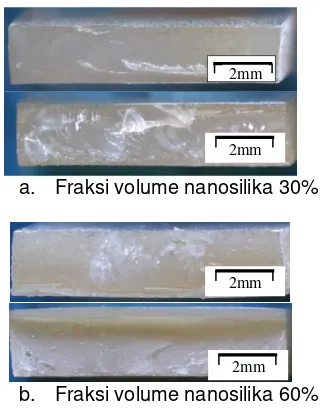Gambar 2. Foto makro penampang patah komposit nanosilika-phenolic 