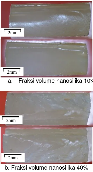 Gambar 5. Foto makro penampang patah komposit nanosilika-phenolic 