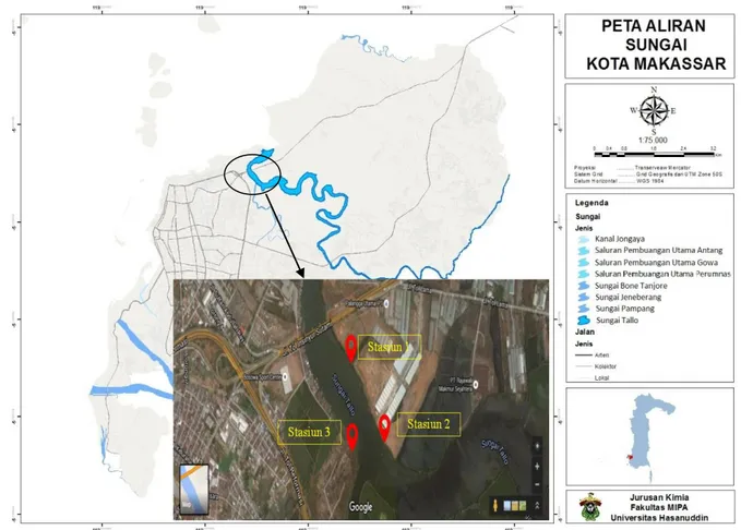 Gambar 1. Peta Sungai Tallo Makassar dan loaksi sampling 