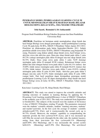 Penerapan Model Pembelajaran Learning Cycle 5e Untuk Meningkatkan Sikap Ilmiah Dan Hasil Belajar 7015