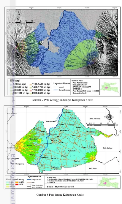 Gambar 7 Peta ketinggian tempat Kabupaten Kediri 